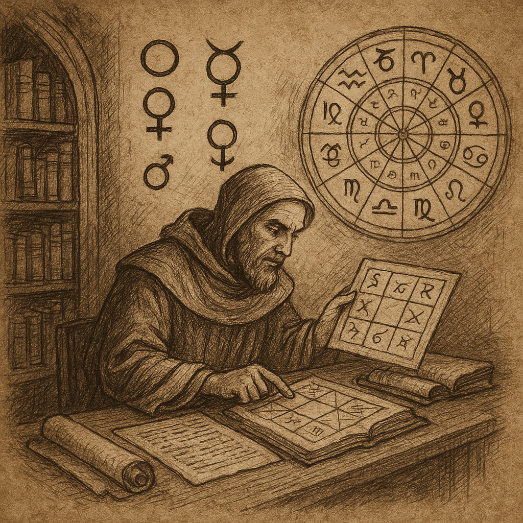 Ilustración medieval sobre astrología tradicional y astrología moderna