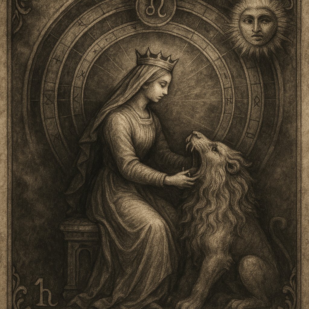 Mujer medieval abriendo la boca de un león - Imum Coeli en Leo