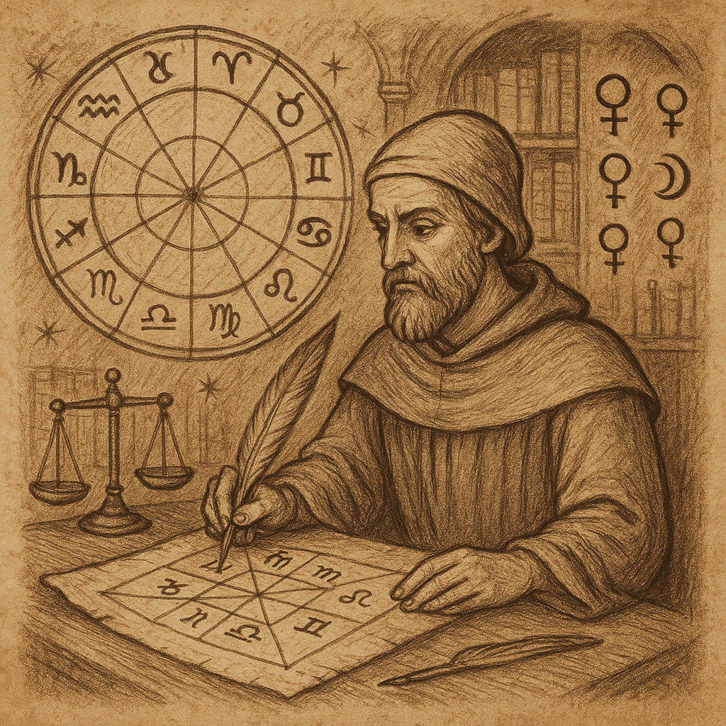 Ilustración medieval sobre el juicio natal en astrología tradicional